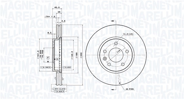 Magneti Marelli Bremsscheibe [Hersteller-Nr. 360406108701] für Opel, Chevrolet, Vauxhall