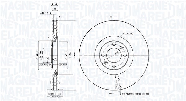 Magneti Marelli Bremsscheibe [Hersteller-Nr. 360406113901] für Peugeot, Citroën, Ds