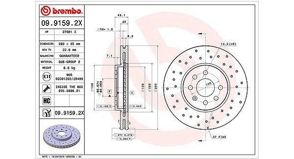 Magneti Marelli Bremsscheibe [Hersteller-Nr. 360406108102] für Opel, Vauxhall