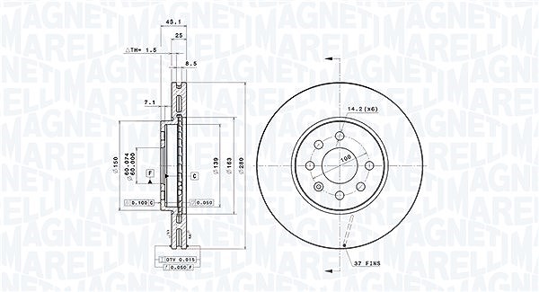 Magneti Marelli Bremsscheibe [Hersteller-Nr. 360406108100] für Opel, Vauxhall