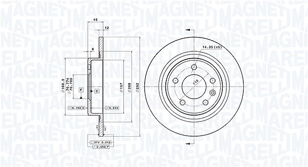 Magneti Marelli Bremsscheibe [Hersteller-Nr. 360406107601] für Opel, Chevrolet, Vauxhall