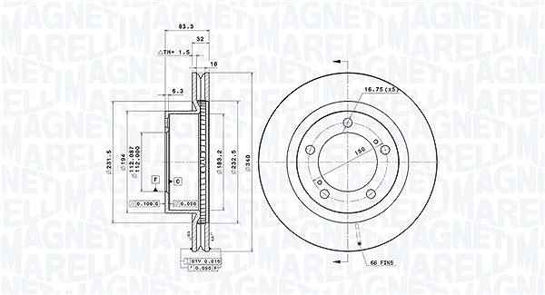Magneti Marelli Bremsscheibe [Hersteller-Nr. 360406098301] für Toyota, Lexus