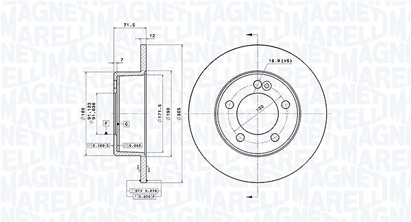 Magneti Marelli Bremsscheibe Hinterachse Voll [Hersteller-Nr. 360406106400] für Vauxhall, Nissan, Opel, Renault
