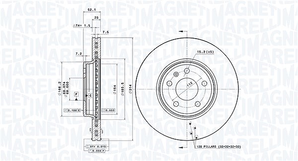Magneti Marelli Bremsscheibe Vorderachse Belüftet [Hersteller-Nr. 360406081401] für Audi