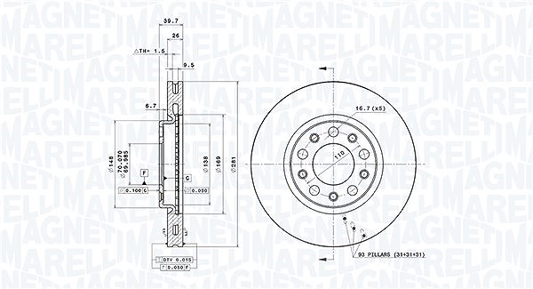 Magneti Marelli Bremsscheibe [Hersteller-Nr. 360406081301] für Alfa Romeo, Fiat, Jeep
