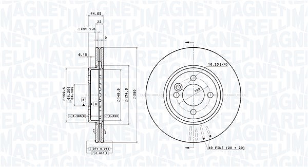 Magneti Marelli Bremsscheibe [Hersteller-Nr. 360406090701] für Mini