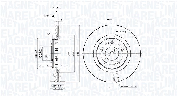 Magneti Marelli Bremsscheibe [Hersteller-Nr. 360406077101] für Mitsubishi, Citroën, Peugeot