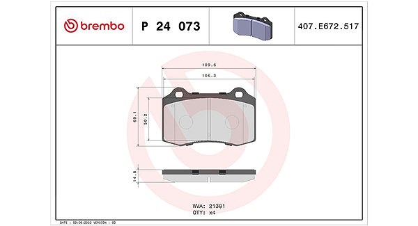 Magneti Marelli Bremsbelagsatz, Scheibenbremse [Hersteller-Nr. 363700424073] für Ford, Citroën