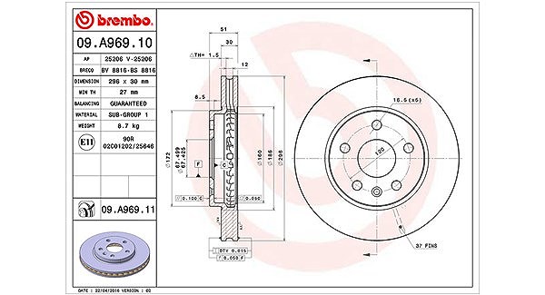 Magneti Marelli Bremsscheibe [Hersteller-Nr. 360406080700] für Vauxhall, Chevrolet, Saab, Opel