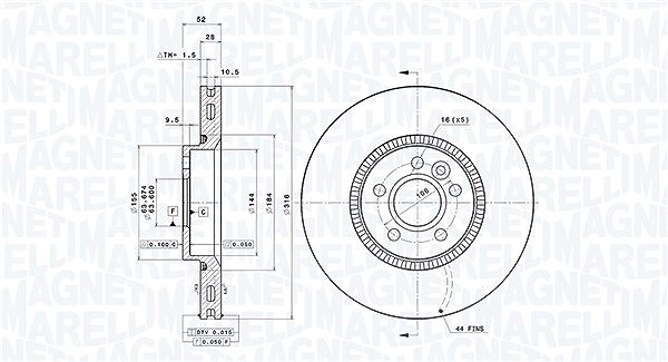 Magneti Marelli Bremsscheibe Vorderachse Belüftet [Hersteller-Nr. 360406077300] für Ford, Land Rover, Volvo