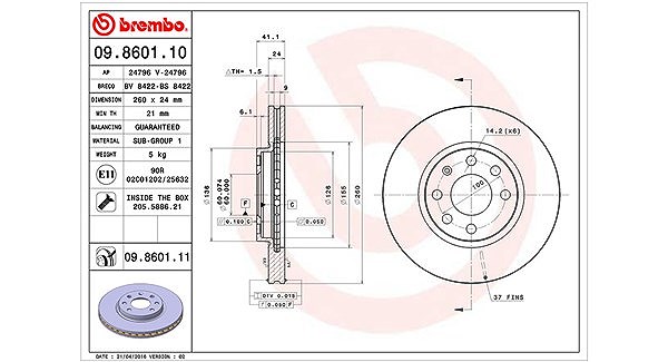 Magneti Marelli Bremsscheibe [Hersteller-Nr. 360406039500] für Opel, Vauxhall