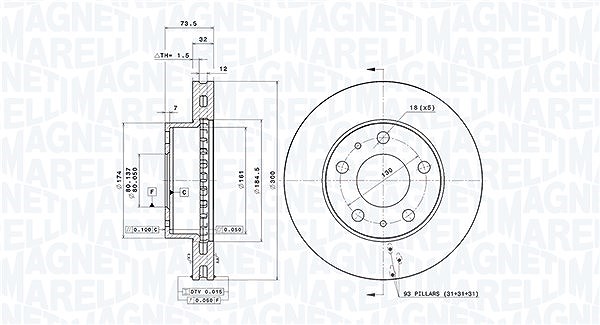 Magneti Marelli Bremsscheibe [Hersteller-Nr. 360407100000] für Citroën, Peugeot, Fiat