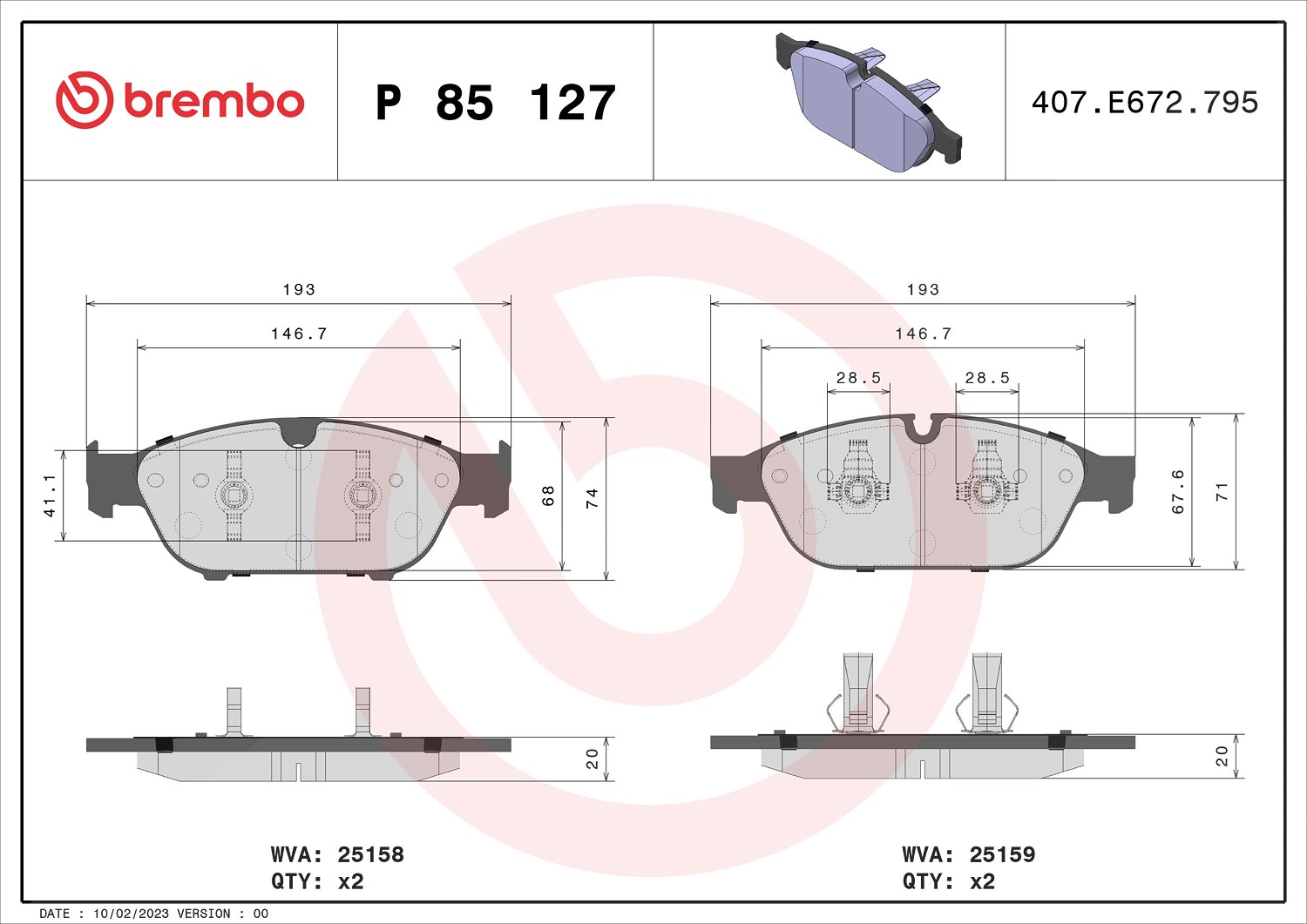 Brembo Bremsbelagsatz, Scheibenbremse [Hersteller-Nr. P85127] für Audi