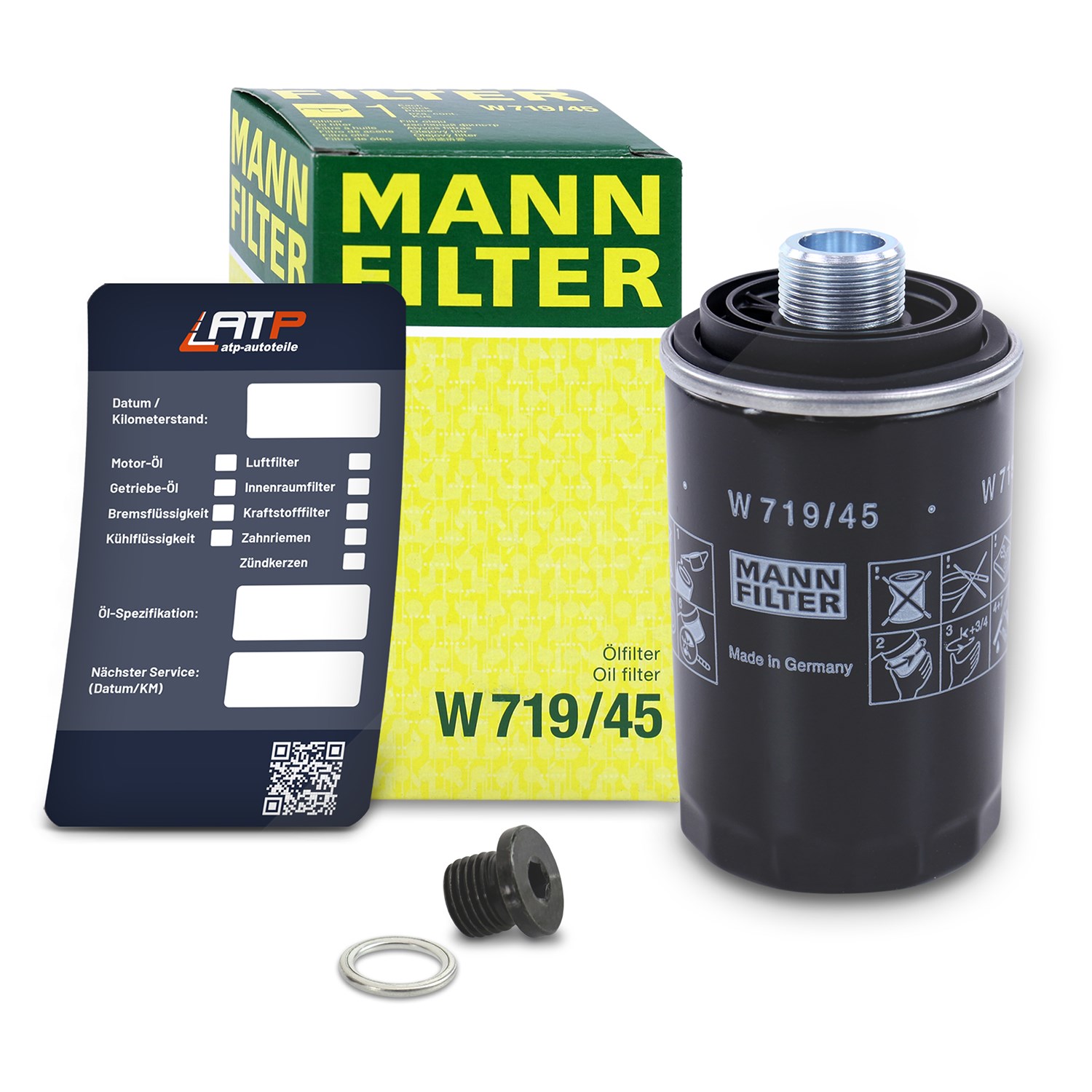 Mann-filter Ölfilter+Schraube+Ölwechselanhänger [Hersteller-Nr. 10491571] für Seat, VW, Audi