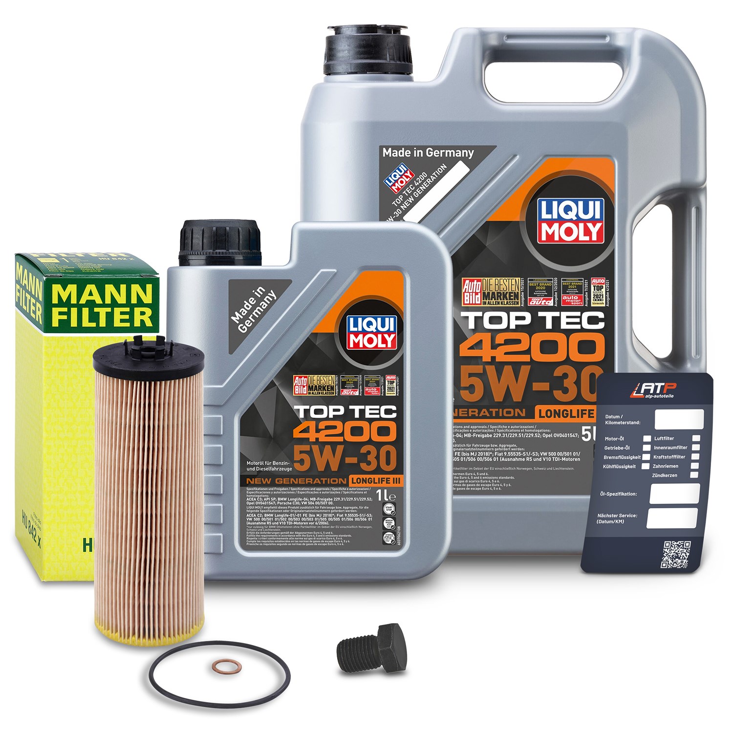Mann-filter Ölfilter+Schraube+6L LIQUI MOLY Top Tec 4200 5W-30 [Hersteller-Nr. 10491751] für Audi, VW