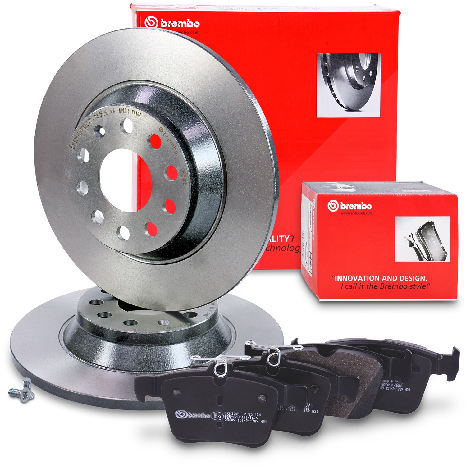 Brembo Bremsscheiben +Bremsbeläge hinten [Hersteller-Nr. 40436745] für Seat, VW, Audi, Skoda