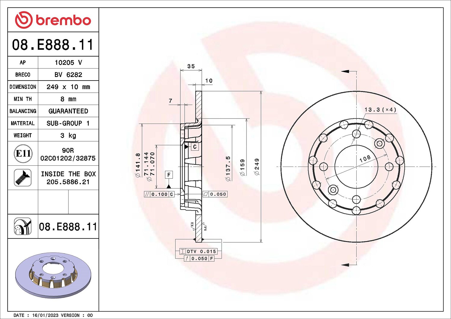 Für BREMBO 08.E888.11 HAM DISC. REAR CITROËN/DS/OPEL/PEUGEOT/VAUXHALL - Bild 5