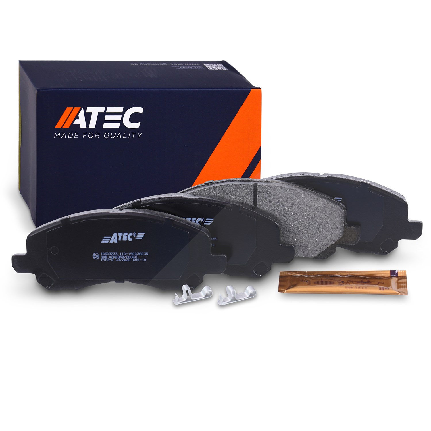 Atec Bremsbeläge vorne (Satz) [Hersteller-Nr. 10603233] für Mitsubishi, Citroën, Dodge, Jeep, Peugeot, Chrysler, Lancia