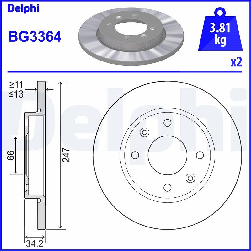 Delphi Bremsscheibe [Hersteller-Nr. BG3364] für Citroën, Peugeot