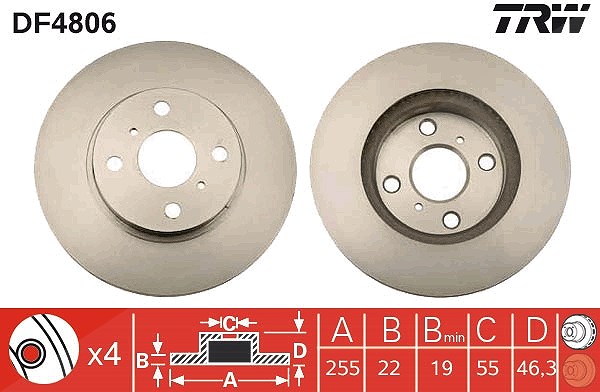 Trw Bremsscheibe [Hersteller-Nr. DF4806] für Toyota