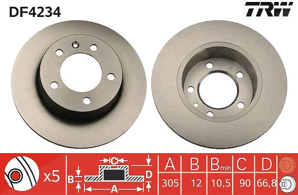 Trw Bremsscheibe [Hersteller-Nr. DF4234] für Opel, Renault, Vauxhall, Nissan