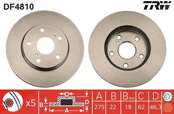 Trw Bremsscheibe Vorderachse Belüftet [Hersteller-Nr. DF4810] für Toyota