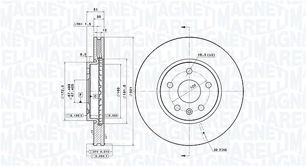 Magneti Marelli Bremsscheibe [Hersteller-Nr. 360406080801] für Opel, Vauxhall, Saab, Chevrolet