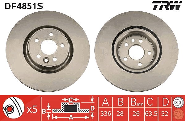 Trw 1x Bremsscheibe [Hersteller-Nr. DF4851S] für Volvo
