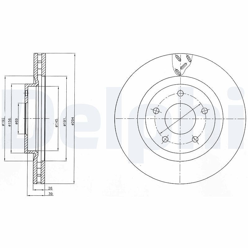 Delphi Bremsscheibe Vorderachse Belüftet [Hersteller-Nr. BG4246] für Chrysler, Peugeot, Dodge, Jeep, Mitsubishi, Citroën, Lancia