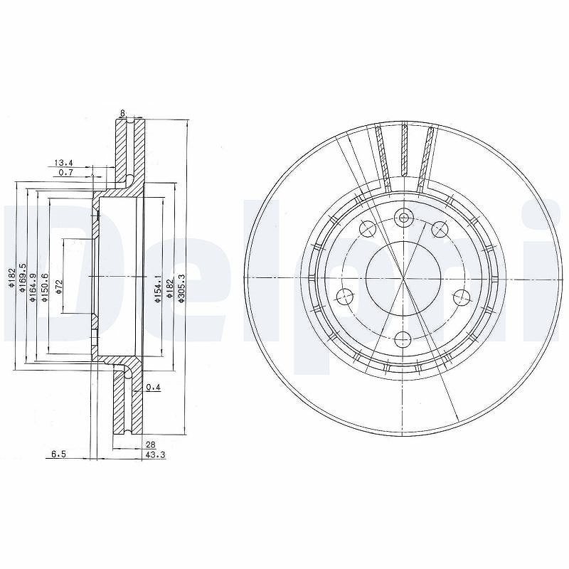 Delphi Bremsscheibe [Hersteller-Nr. BG3768] für Nissan, Renault, Opel, Vauxhall