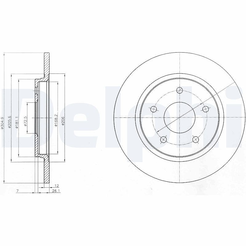 Delphi Bremsscheibe Hinterachse voll [Hersteller-Nr. BG4247] für Fiat, Chrysler, Dodge