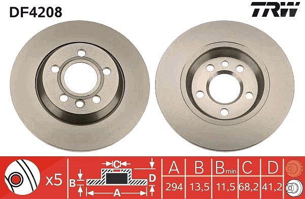 Trw Bremsscheibe Hinterachse Voll [Hersteller-Nr. DF4208] für VW, Seat, Ford