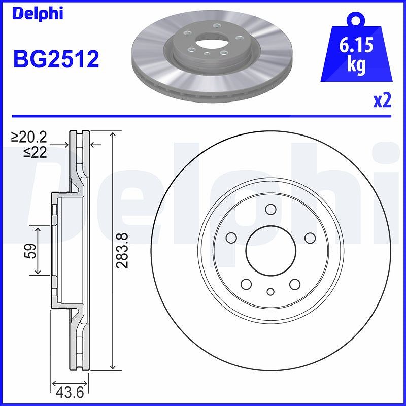 Delphi Bremsscheibe [Hersteller-Nr. BG2512] für Fiat, Alfa Romeo, Vauxhall, Opel, Lancia