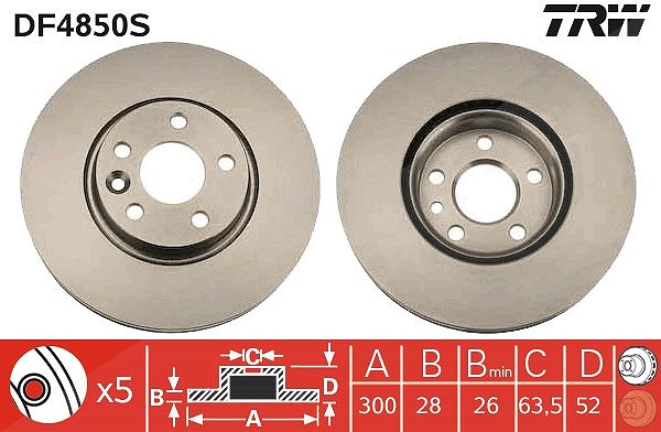Trw 1x Bremsscheibe Vorderachse Belüftet [Hersteller-Nr. DF4850S] für Volvo, Ford, Land Rover