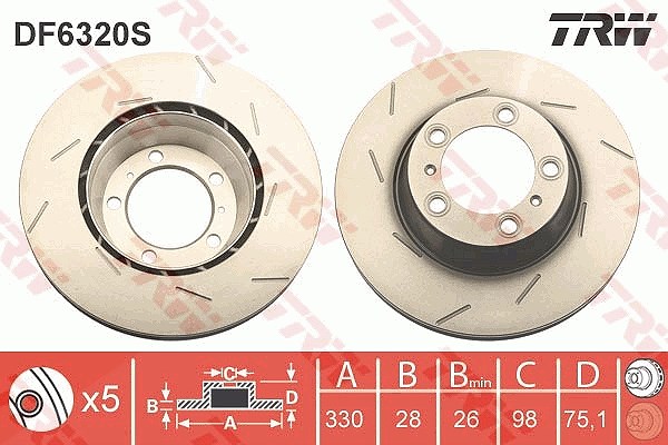 Trw 1x Bremsscheibe [Hersteller-Nr. DF6320S] für Porsche
