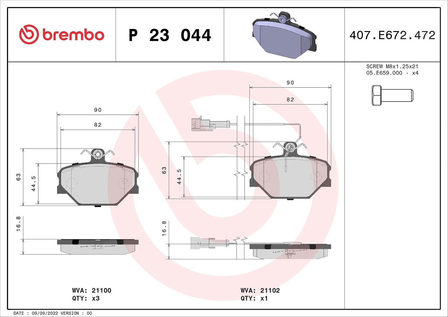 Brembo Bremsbelagsatz, Scheibenbremse [Hersteller-Nr. P23044] für Yugo, Zastava, Lancia, Fiat