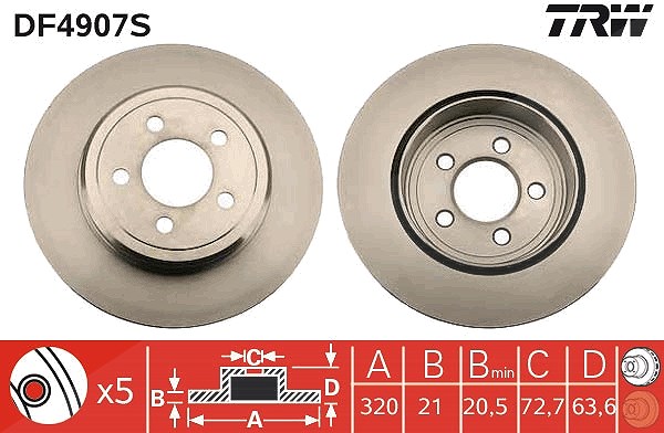 Trw 1x Bremsscheibe Hinterachse Belüftet [Hersteller-Nr. DF4907S] für Chrysler, Dodge