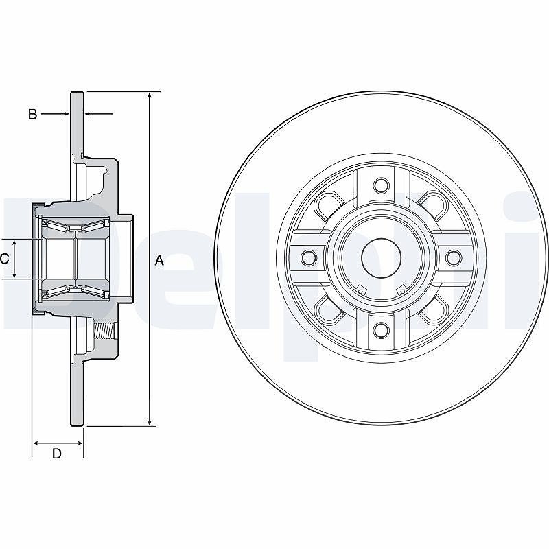 Delphi Bremsscheibe ohne Radlager ohne ABS-Ring Hinterachse [Hersteller-Nr. BG9116RS] für Peugeot, Citroën, Ds