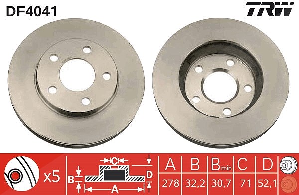 Trw Bremsscheibe [Hersteller-Nr. DF4041] für Oldsmobile, Vauxhall, Buick, Pontiac, Chevrolet, Opel