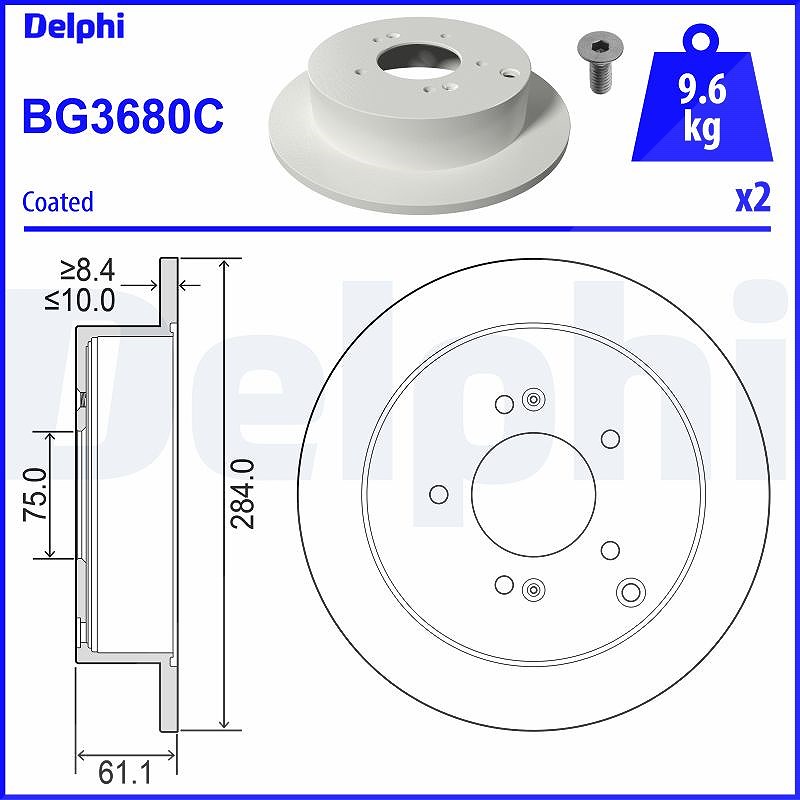 Delphi Bremsscheibe [Hersteller-Nr. BG3680C] für Kia, Hyundai
