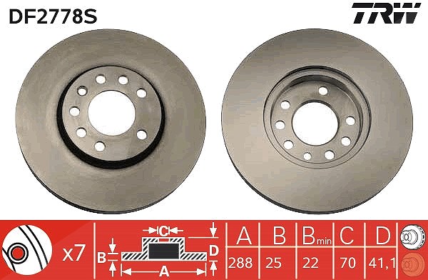 Trw 1x Bremsscheibe [Hersteller-Nr. DF2778S] für Saab, Lotus, Vauxhall, Chevrolet, Opel