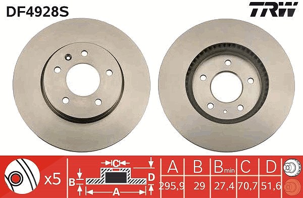 Trw 1x Bremsscheibe [Hersteller-Nr. DF4928S] für Pontiac, Opel, Vauxhall, Chevrolet