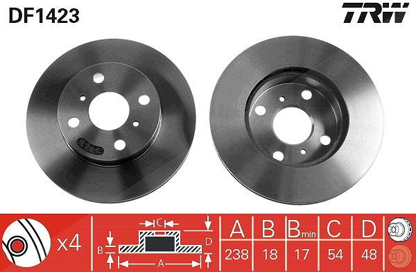 Trw Bremsscheibe Vorderachse Belüftet [Hersteller-Nr. DF1423] für Toyota
