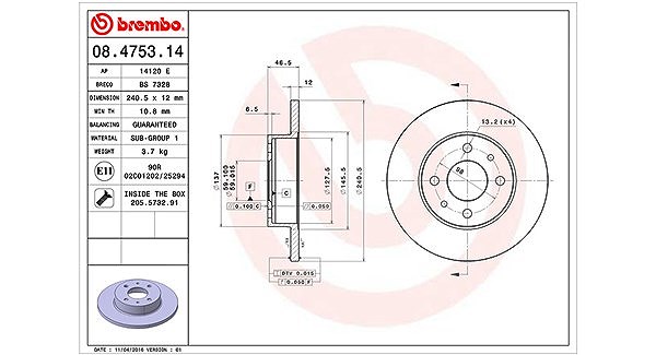 Magneti Marelli Bremsscheibe [Hersteller-Nr. 360406028600] für Autobianchi, Fiat, Innocenti, Lancia