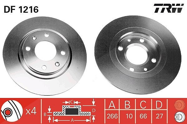 Trw Bremsscheibe Vorderachse Voll [Hersteller-Nr. DF1216] für Peugeot, Citroën