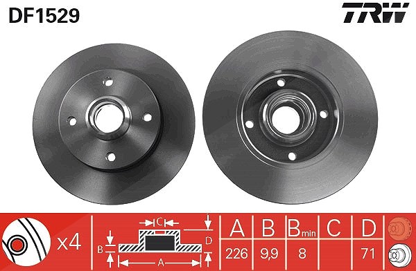 Trw Bremsscheibe Hinterachse Voll [Hersteller-Nr. DF1529] für Seat, VW