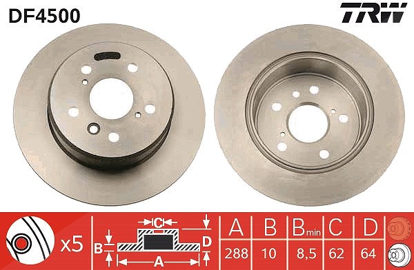 Trw Bremsscheibe [Hersteller-Nr. DF4500] für Toyota, Lexus