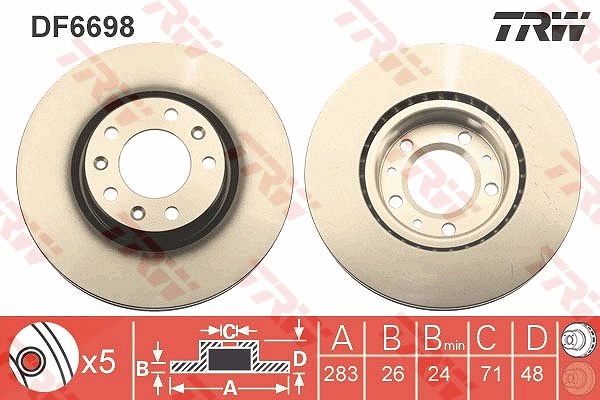 Trw Bremsscheibe [Hersteller-Nr. DF6698] für Peugeot