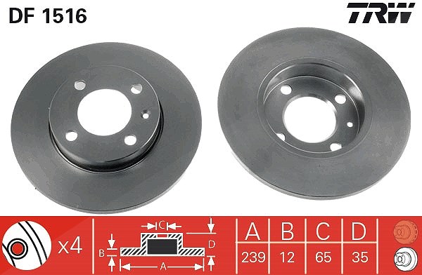 Trw Bremsscheibe Vorderachse Voll [Hersteller-Nr. DF1516] für Audi, Seat, VW