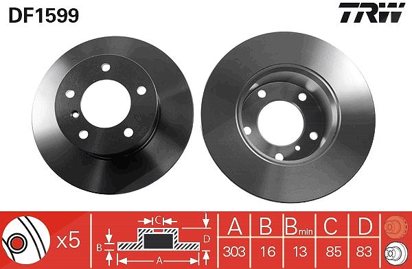 Trw Bremsscheibe [Hersteller-Nr. DF1599] für Puch, Mercedes-Benz